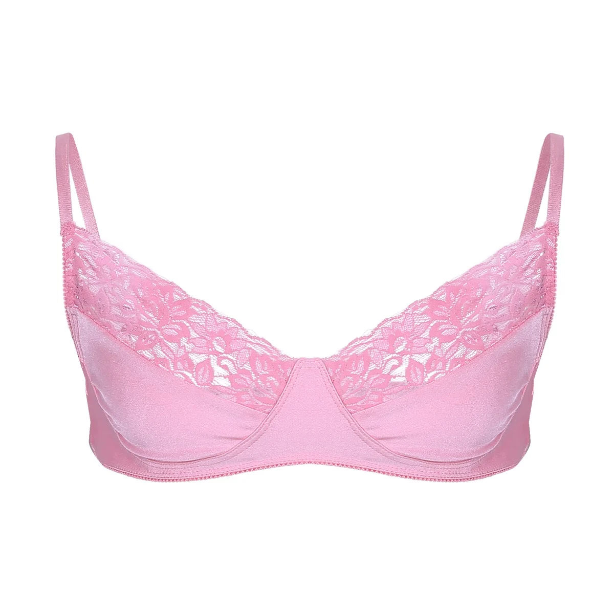 Pink MSemis Мужское нижнее белье SISSY бюстгальтер без косточек Гладкий кружевной бюстгалтер с цветами Топ без косточек с регулируемыми бретельками Ночная одежда для геев - Цвет: Pink