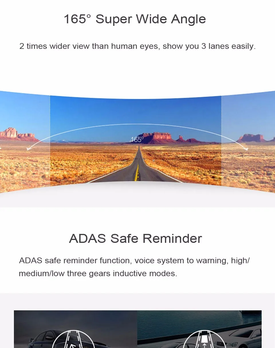 [Международная версия] Xiaoyi YI Smart Dash camera CarDVR 2," 165 градусов 1080P ADAS Xiaoyi YI Smart WiFi Action Dash camera