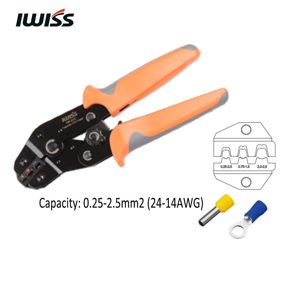 

IWISS SN 02C Ratchet Crimping Plier Hand Crimper Tool Crimp Capacity 0.25-2.5mm2 (24-14AWG)