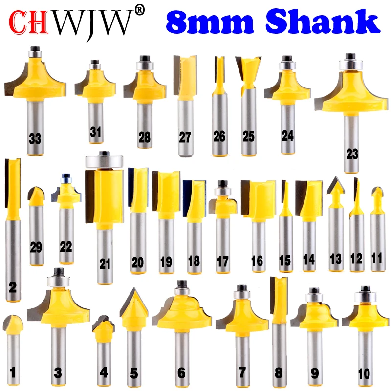 Koop 1 st 8mm Schacht hout router bit Rechte frees trimmer cleaning flush trim hoek ronde cove doos bits gereedschap Frezen Cutte CHWJW
