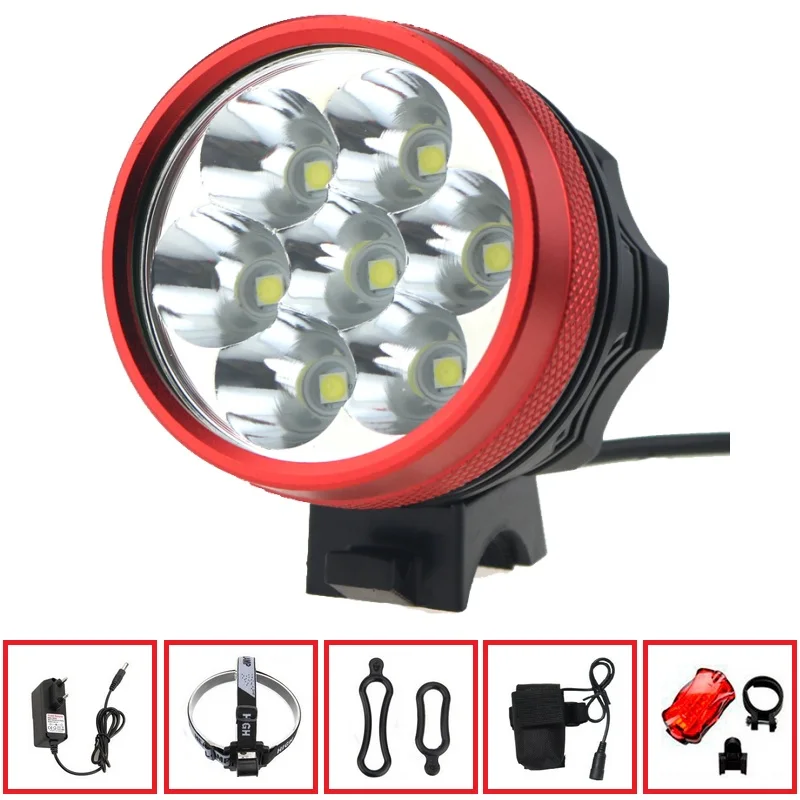 

High Power 7x Cree XM-L R8 LEDs Bicycle Lights 7R8 9000 Lumen 3 Modes Bike Light + Rechargeable 8.4V 6400mAh Battery Pack Sets