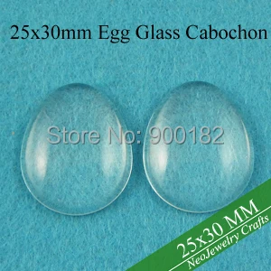 

25x30mm Egg Glass Cabochons, Clear Glass Egg Shape