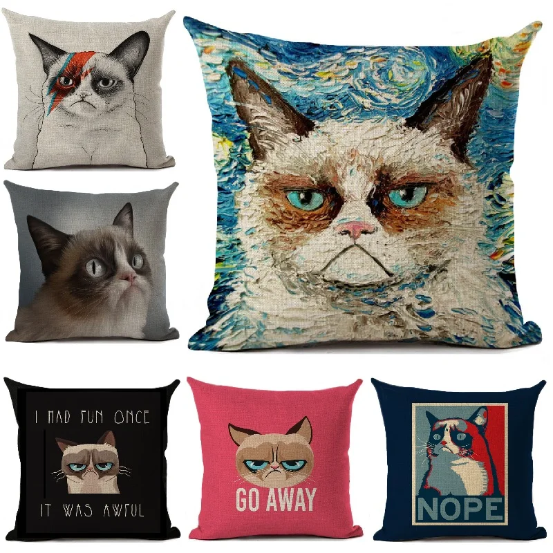 

Cushion Cover Funny Sloth Grumpy Cat Printed Linen Throw Pillows Car Sofa Cushion Cover Home Decorative Pillowcase 45x45cm