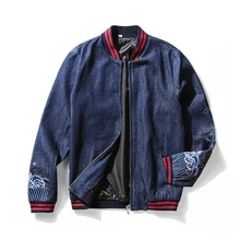 Chinese Style Men Casual Bomber Jacket Nice Spring New Fashion Embroidery Denim Jacket Mens Plus Size Slim Fit Jeans Coat Male