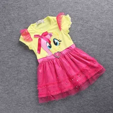 2017 little girls new fashion color gauze dress girl tutu dress My pony kids cartoon princess baby lace sequin dress clothes