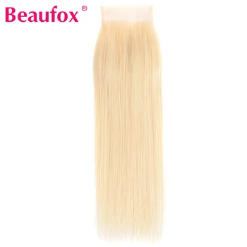

Beaufox 613 Blonde Brazilian Straight Hair Lace Closure Human Hair 4*4 Closure Free Part With Baby Hairs Remy Hair
