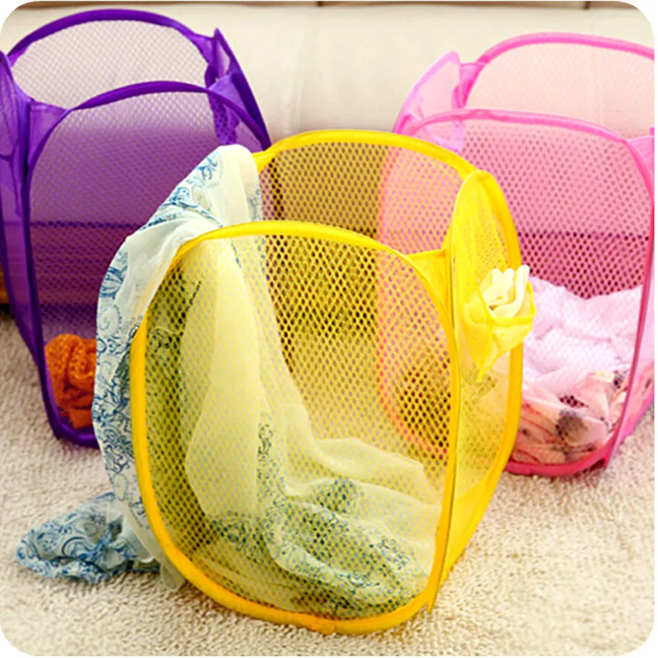 Mesh Fabric Foldable Dirty Clothes Washing Laundry Basket Buggy Bag