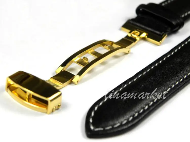 

ZLIMSN 14mm  Women Genuine Leather Watchbands Gold Butterfly Buckle Black Watchbands Watch Bands Strap Relojes Hombre 2016