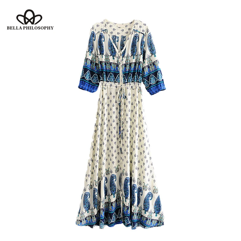 Boho Chic Summer Vintage Paisley Print Pleated Long Shirt Dress 2019 V Neck Buttons Maxi Beach Dresses Vestidos Mujer Wonder