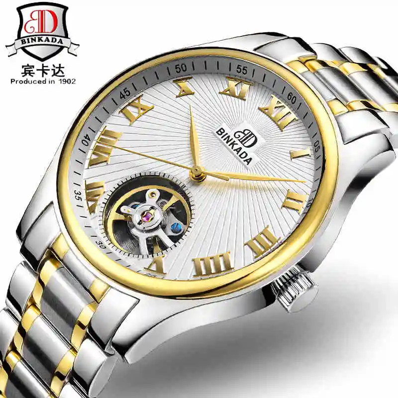 

BINKADA Fashion Brand Man Automatic Mechanical Watch Mens Self-Winding Tourbillon Full Steel Watches Business Casual relojes hot