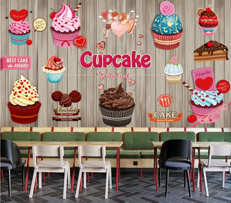 Бумажный стаканчик для торта, настенная бумага для кофе, десерта, торта, магазина, пекарни, фон для стен, ресторана, на заказ, декоративная настенная бумага