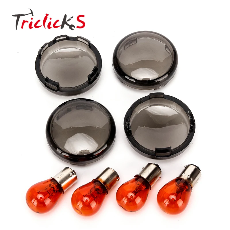 

4Pcs Turn Signal Light Smoke Lenses + Amber Bulb Fit For Harley Sportster Softail DYNA Custom
