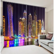 City gorgeous night light Curtains 3D Photo Printing Blackout For Window Living Room Bedding Room Hote Office Sofa Decoration