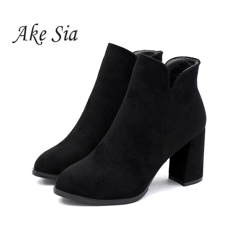 

Booties female winter 2018 new women's fashion versatile comfortable Booties ladies casual shallow Flock mouth warm boots c54