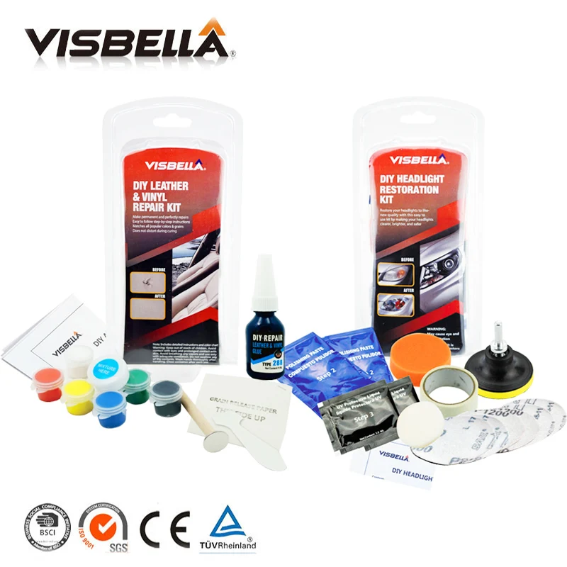 Visbella Leather Vinyl Repair Kit Sofa Seat Scratch Cracks and Headlamp