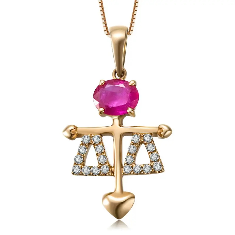 Big Discount! GVBORI Natural Ruby Diamond Rose Gold Necklace Pendant