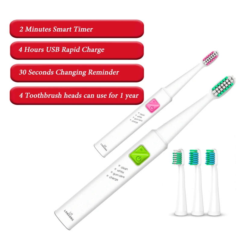 Лучшая звуковая электрическая зубная щетка с сменными головками USB перезаряжаемая Электронная зубная щетка es гигиена полости рта электрическая зубная щетка