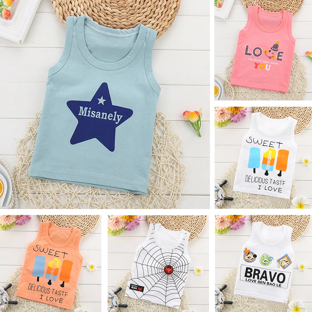 Детские cottonvests летняя одежда для маленьких мальчиков Модная девочек Костюмы