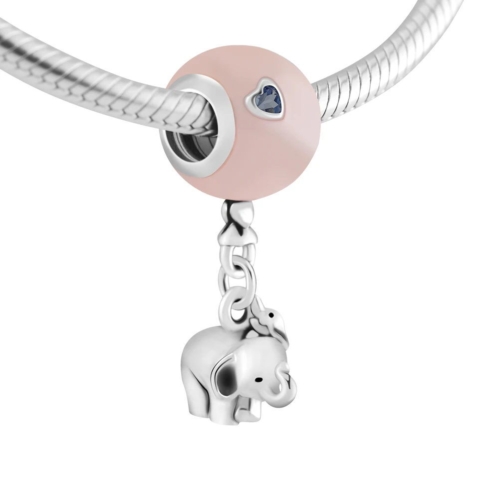 Подходит для браслетов Pandora Charms Elephant & Pink Balloon Beads 925 пробы 100%-серебро-ювелирные изделия Бесплатная доставка