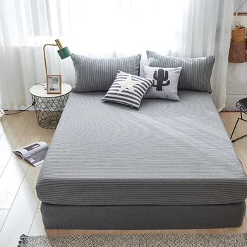 

1pcs 100% Cotton Fitted Sheet Mattress Cover Four Corners with Elastic Band Bed Sheet Pillowcase Queen King Full Twin Size