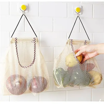 

2pcsHanging Storage Kitchen Onion Garlic Organizer Net Fruit Vegetable Storage Bag Kitchen Organize Basket Mesh Grocery