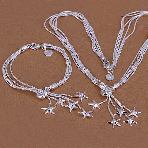 

2017 High-end women's classic elegant tai chi pendant five starfish set of 925 sterling silver beautiful jewelry set bracelet