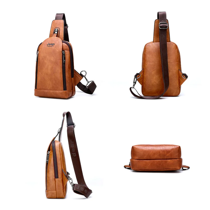 JEEP BULUO Men Crossbody Bag Big Size Daily Chest Bag High Quality Large Capacity Split Leather Sho