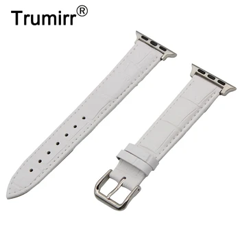 

Genuine Leather Watchbband + Adapters for iWatch Apple Watch 38mm 42mm Croco Band Wrist Bracelet Black Brown Red Pink White