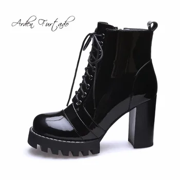 

Arden Furtado 2017 new style winter platform high heels fashion matin boots for woman genuine leather cross-tied ankle boots