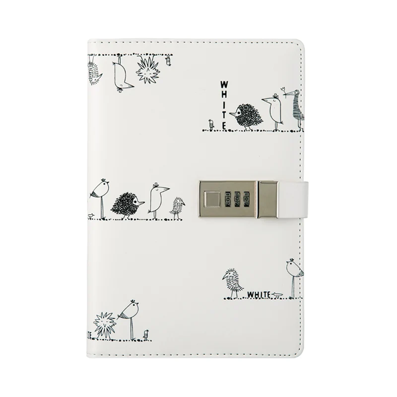 

A5 PU leather cover with lock notebook Black And White Doodle Diary book practice composition binding notepad gift stationery