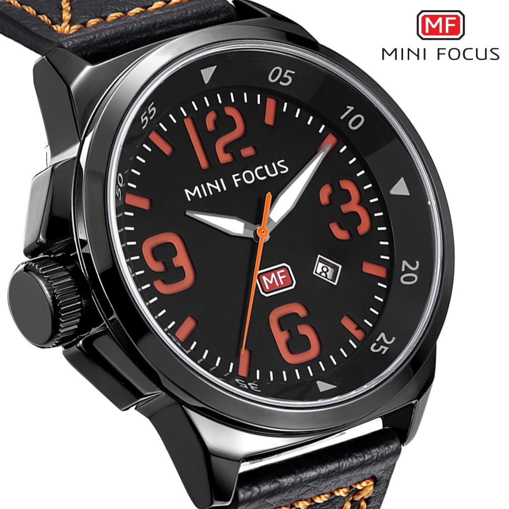 MINIFOCUS мужские модные повседневные спортивные часы из натуральной кожи кейс