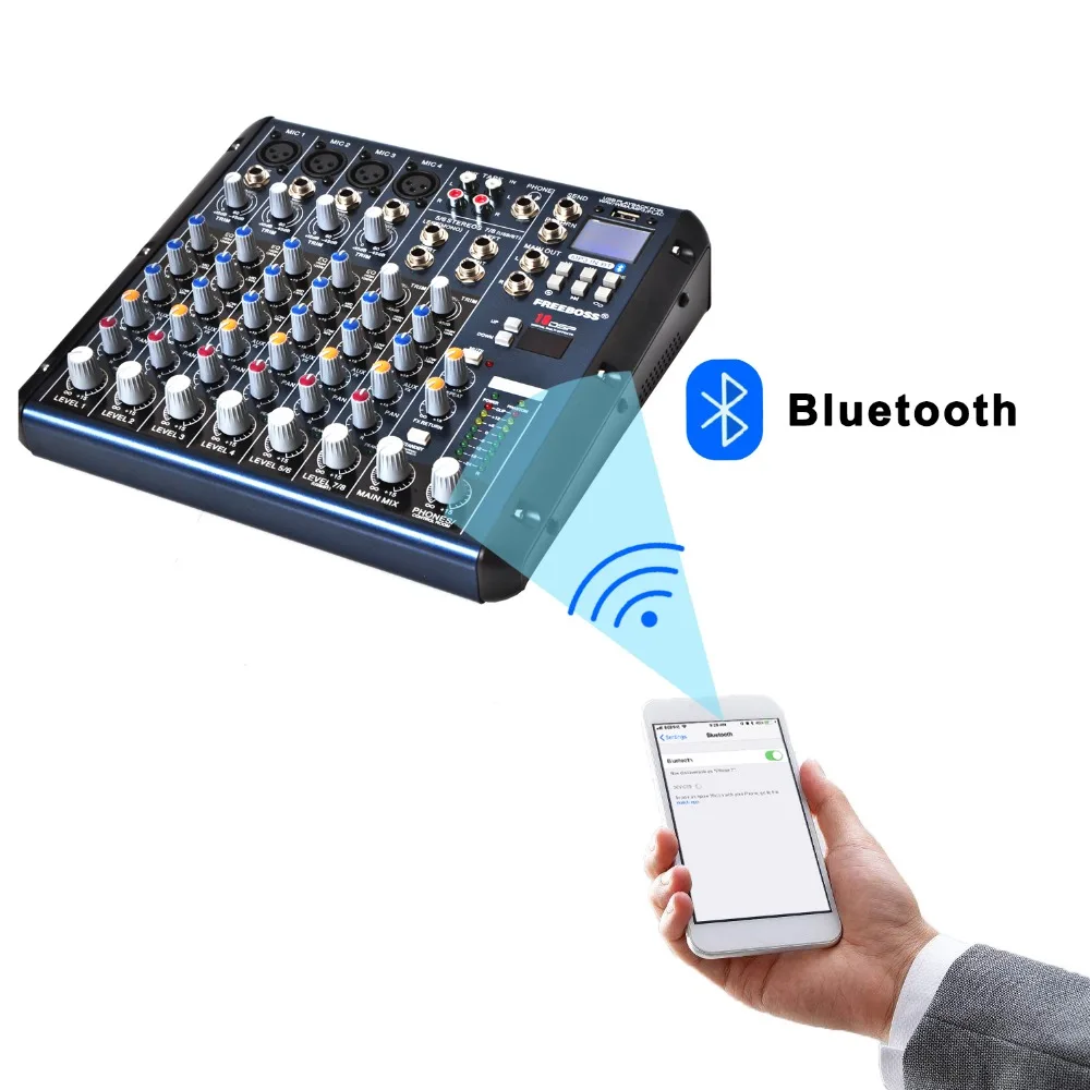 Freeboss SMR8 Bluetooth USB Запись 8 каналов (4 моно + 2 стерео) 16 DSP церковная школа караоке