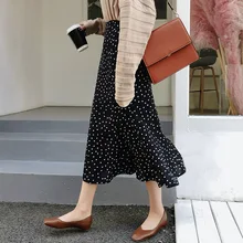 Летнее Новое поступление шифоновое в Корейском стиле юбка модная в горошек с высокой талией Русалка Длинные юбки для женщин