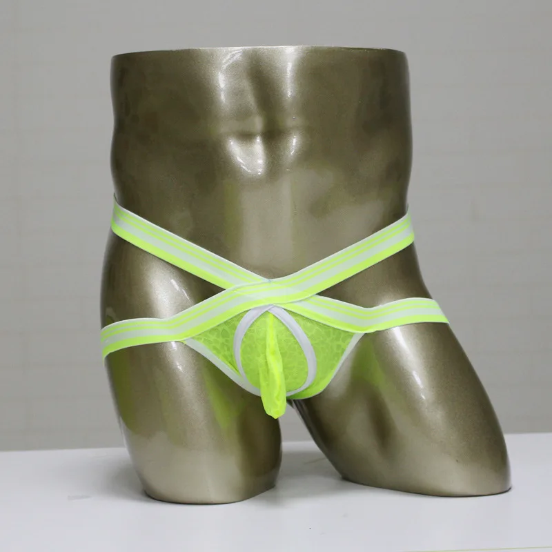 

Sexy Gay Underwear Men Jockstrap Semi-transparent Mesh Lace G-string Thong Man Low Waist U Convex Pouch T-pants Cueca M-XXL