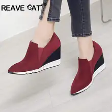 REAVE CAT/обувь; женские туфли-лодочки на танкетке с острым носком; модная Осенняя удобная обувь из флока с эластичными лентами для женщин; RL3534