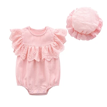 

Infant Baby Christening Baptism Cotton Lace Princess Party Bodysuits Kids Newborn Girls Jumpsuits Toddler Outifts + Hat