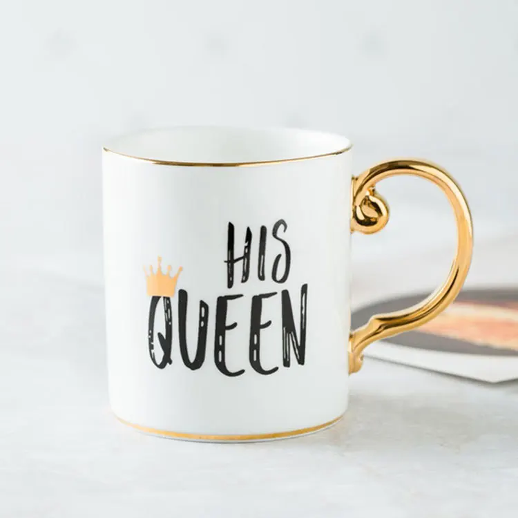Роскошные золотые Mr and Mrs алмазная фарфоровая кофейная кружка чай молоко керамические чашки и кружки свадебный подарок - Цвет: His Queen