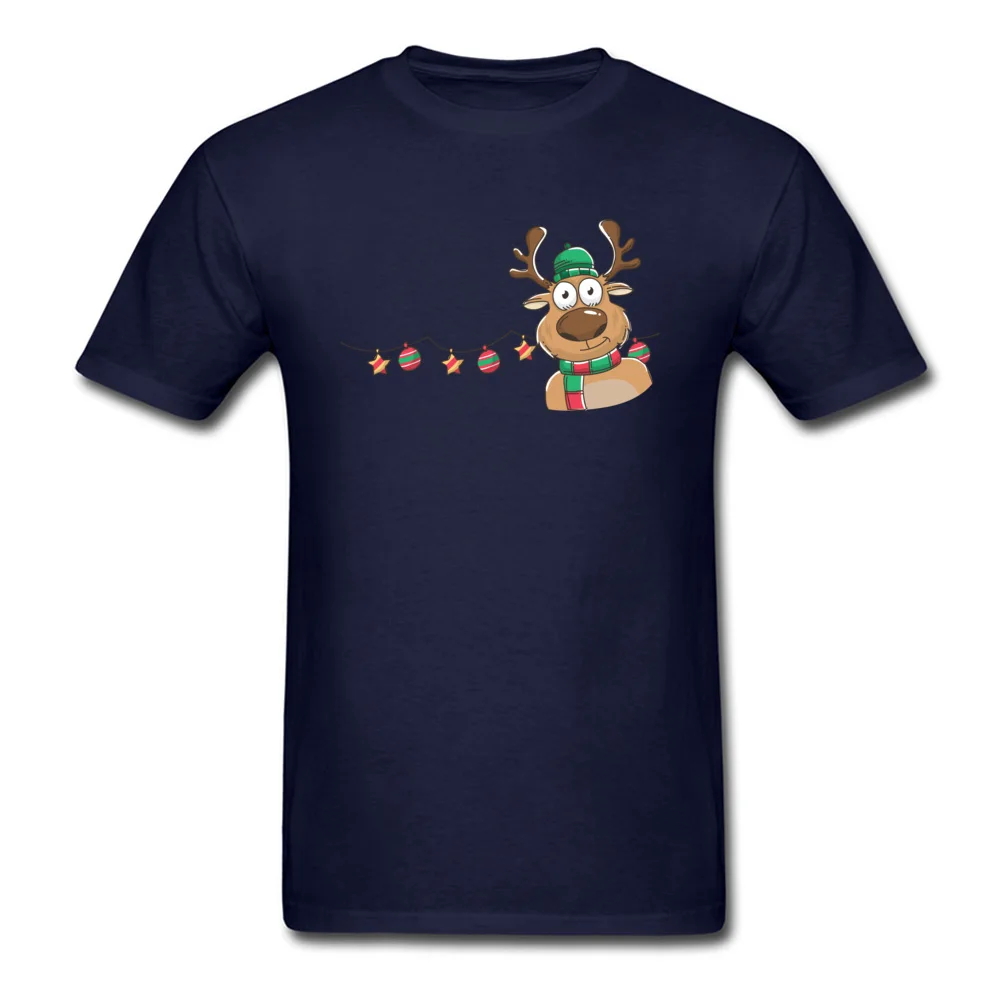 Мужская красная футболка с принтом рождественского оленя на заказ, Милые новогодние футболки на удачу, семейная Толстовка в подарок с коротким рукавом - Цвет: Тёмно-синий