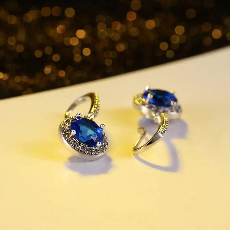 Dovolov, модные сережки серебряного цвета с фианитами, свисающие серьги с синими кристаллами для женщин, серьги-капли, ювелирное изделие