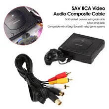 Gold Plated SAV RCA Video Audio Composite Cable for Sega Saturn S-Video AV black 1 5m 5ft audio video av stereo composite adapter cable for sega genesis md