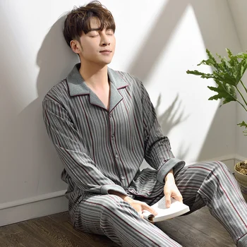 

Spring Geometric Patterns Pajamas Sets Mens Pijamas Hombre Lounge Wear Comfortable Knited Cotton Male Sleepwear Homewear Men 3XL