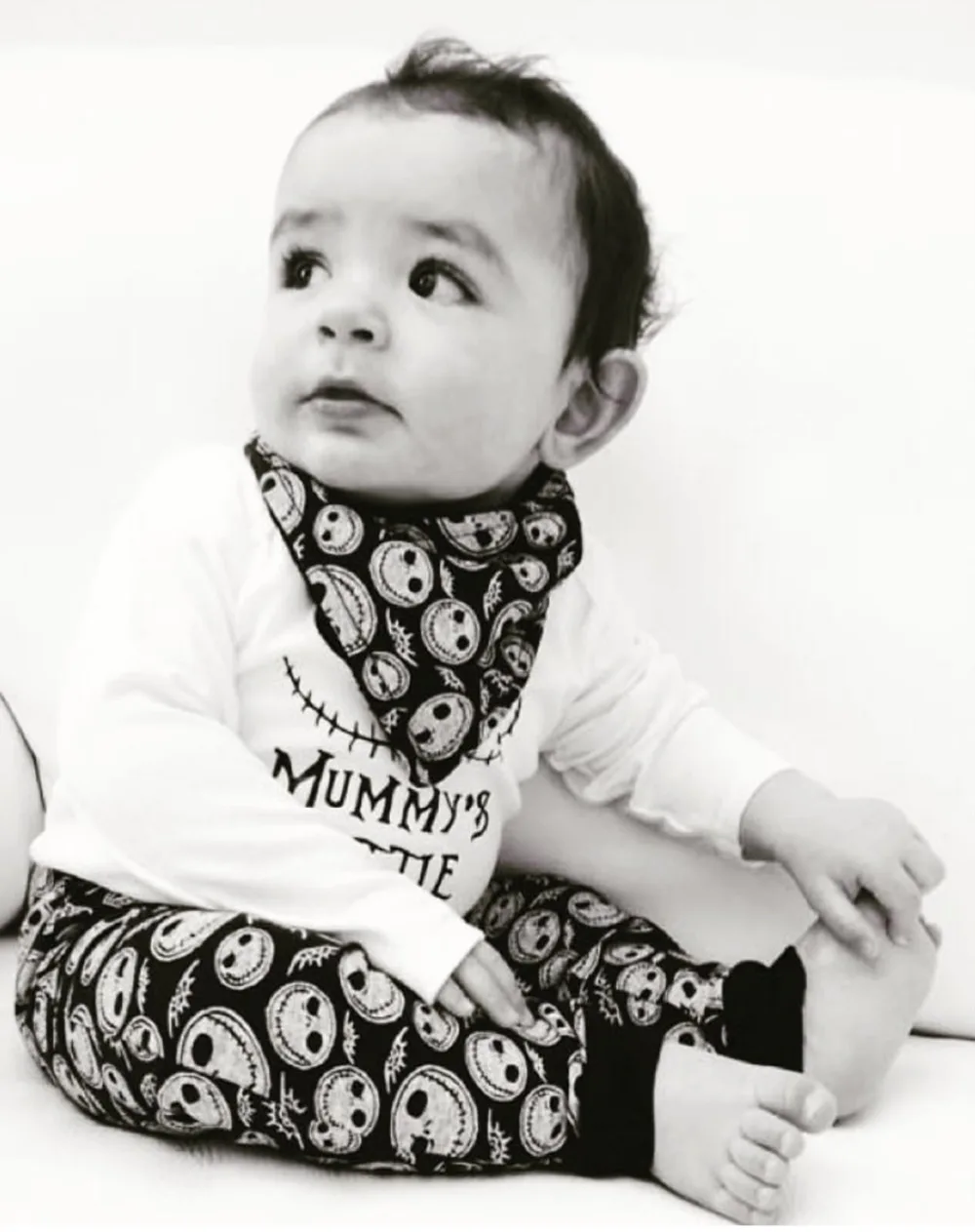 Summer baby girl clothes cotton skull printed fashion long sleeve t shirt + pants newborn baby