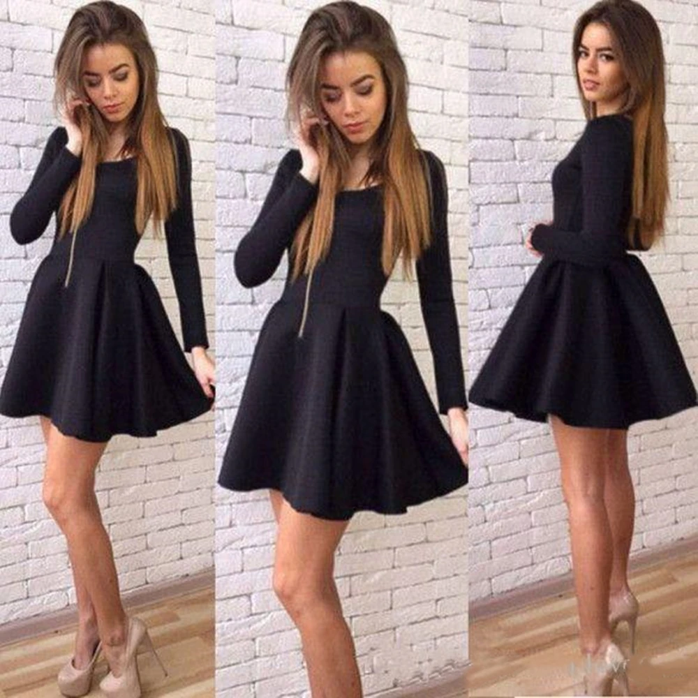 Mini vestidos negros cortos de regreso a casa, vestidos de noche de manga larga hechos a medida, vestido de graduación y barato| Vestidos de graduación| AliExpress