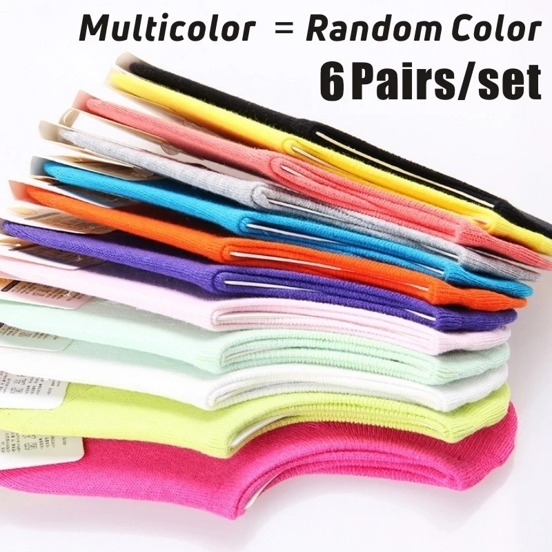 

6 Pairs/Set Casual Cotton Women Invisible Low Cut Ultrathin Cotton Boat Socks Non-Slip No Show Candy Color Socks Wholesales