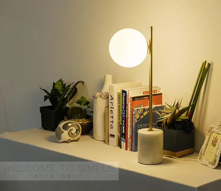 Светодиодный гостиная спальня прикроватная настольная лампа творческой личности моды кованого железа настольная лампа с мраморной подставкой, G9 7 Вт светодиодный
