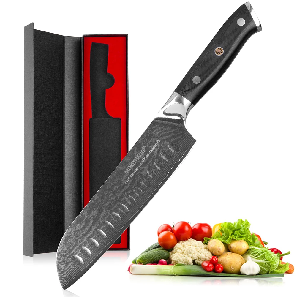 Mokithand 7 дюймов Дамасские Ножи Santoku Профессиональный VG10 японский кухонный нож 67 слой стальной нож шеф-повара с G10 ручкой