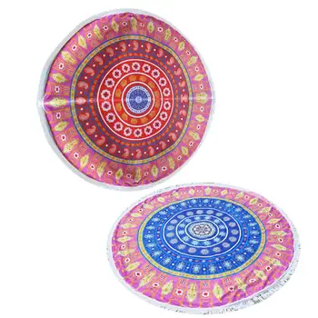 

Summer Beach Towels Floral Printed Round Blanket Tassels Yoga Mat Tippet