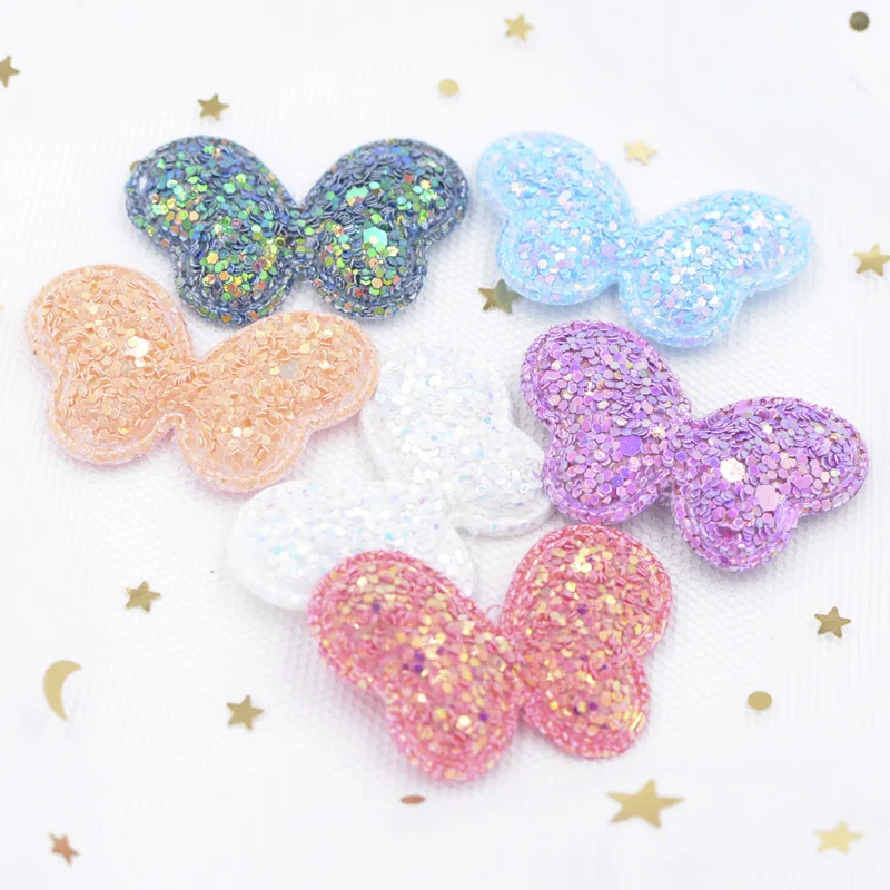 

Wholesale 120Pcs Glitter Fabric Padded Patches Butterfly Appliques for Clothes Sewing Supplies DIY Headwear Bow Clips Decor F68
