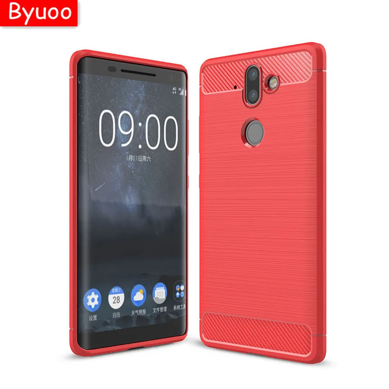 cheap Byuoo Light Soft Slim Silicone Carbon Fiber Brush Texture Protective Defender Case Cover for Nokia 8 9 1 6 2018 7 plus 2 3 5