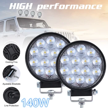 

2pcs 140W 6000K 14000LM Circular Waterproof LED Work Light Car Headlight Bulbs for Off-Road Suv Boat 4X4 Jeep Truck Cars
